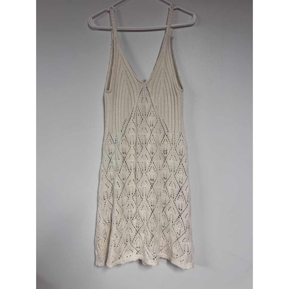 Ellison Natalia Crochet Dress Cream White Open Knit Boho Mini Dress Large NEW
